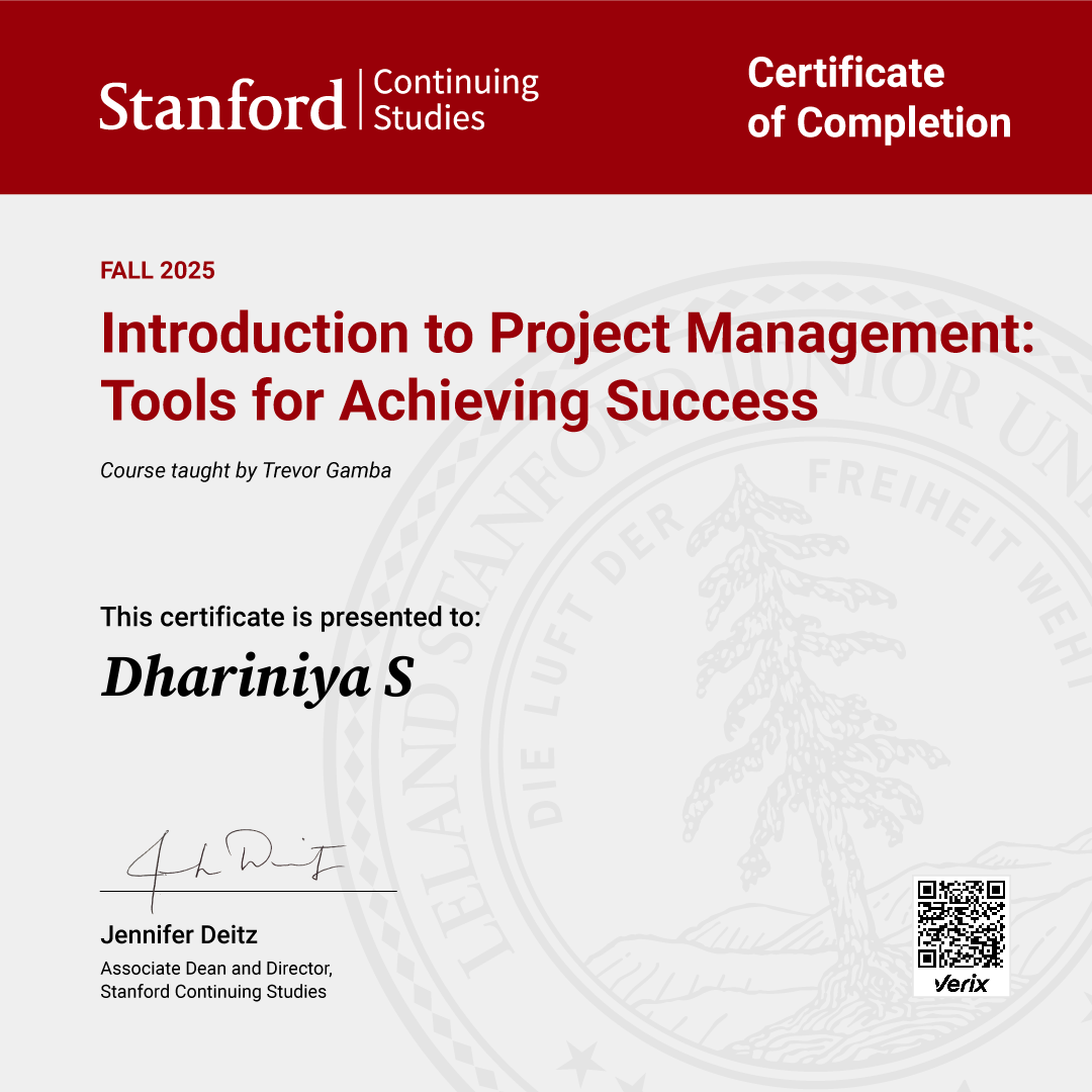 Certificate of Completion — Introduction to Project Management: Tools for Achieving Success