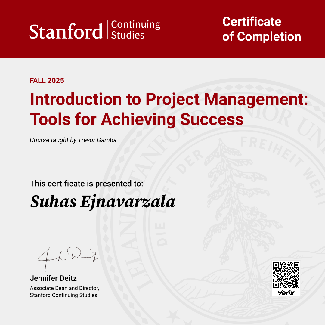 Certificate of Completion — Introduction to Project Management: Tools for Achieving Success