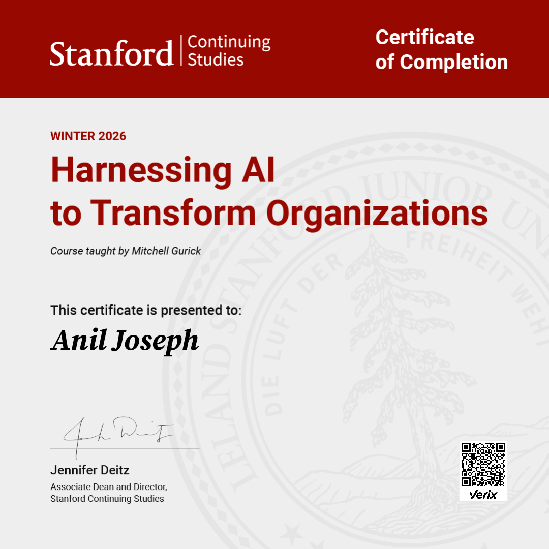 Certificate of Completion — Harnessing AI to Transform Organizations