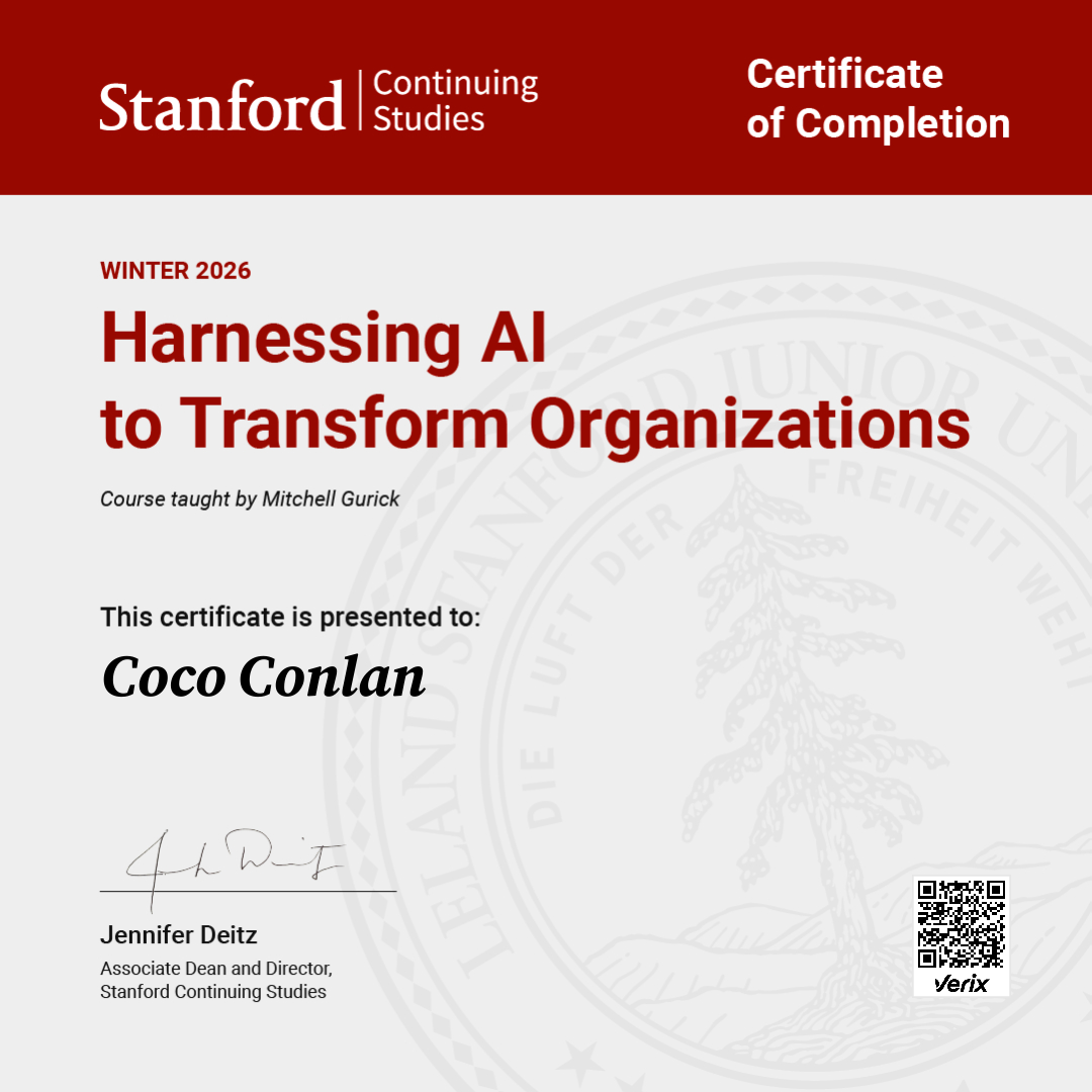 Certificate of Completion — Harnessing AI to Transform Organizations