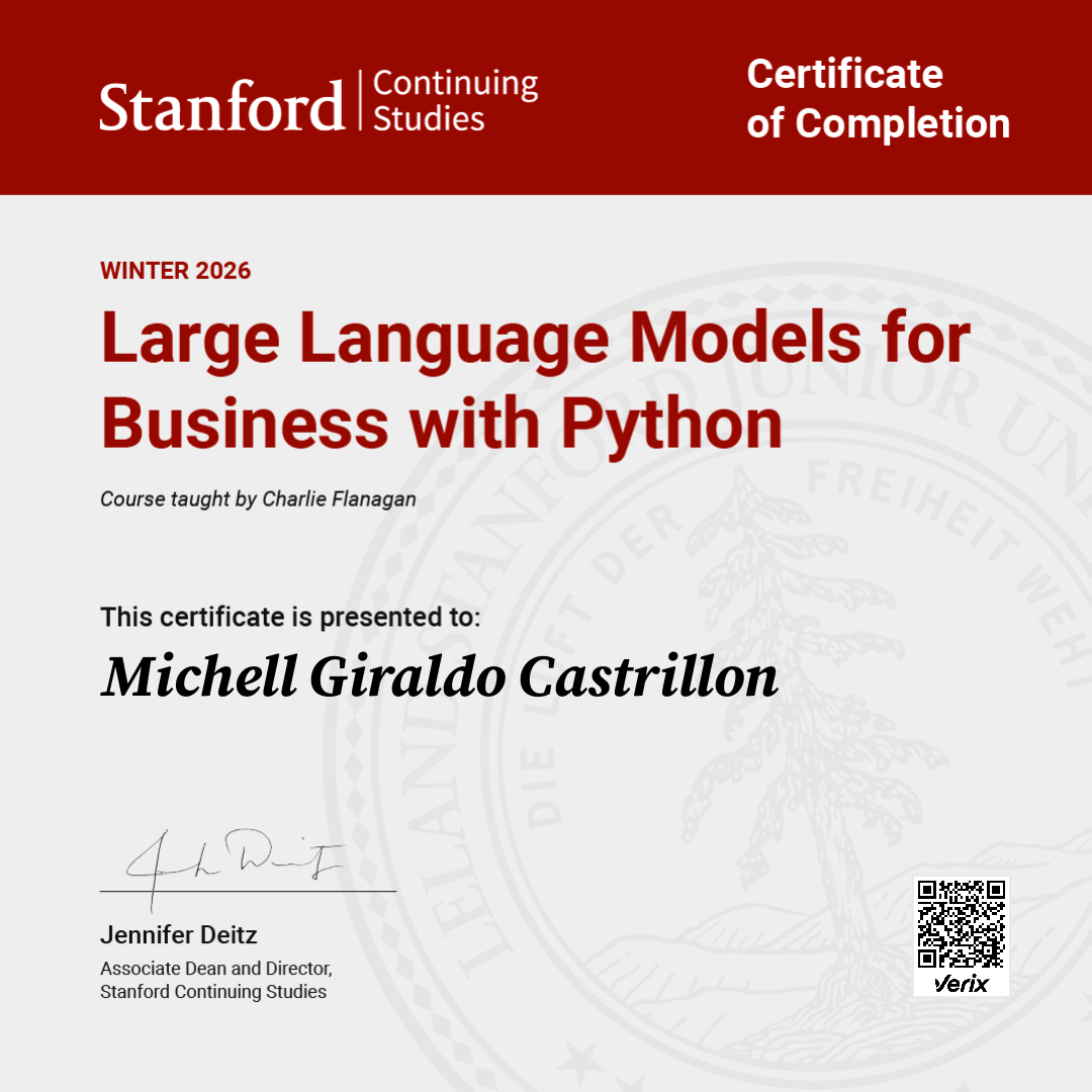 Certificate of Completion — Large Language Models for Business with Python