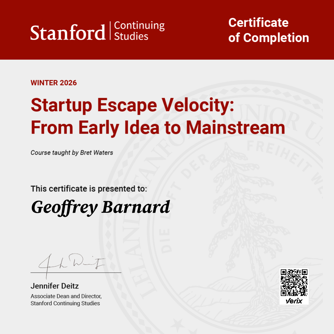 Certificate of Completion — Startup Escape Velocity: From Early Idea to Mainstream Success