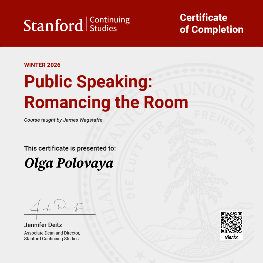 Certificate of Completion — Public Speaking: Romancing the Room