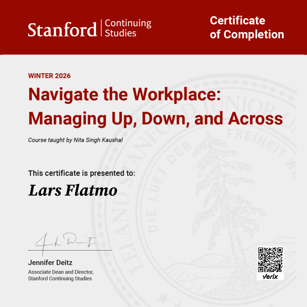 Certificate of Completion — Navigate the Workplace: Managing Up, Down, and Across