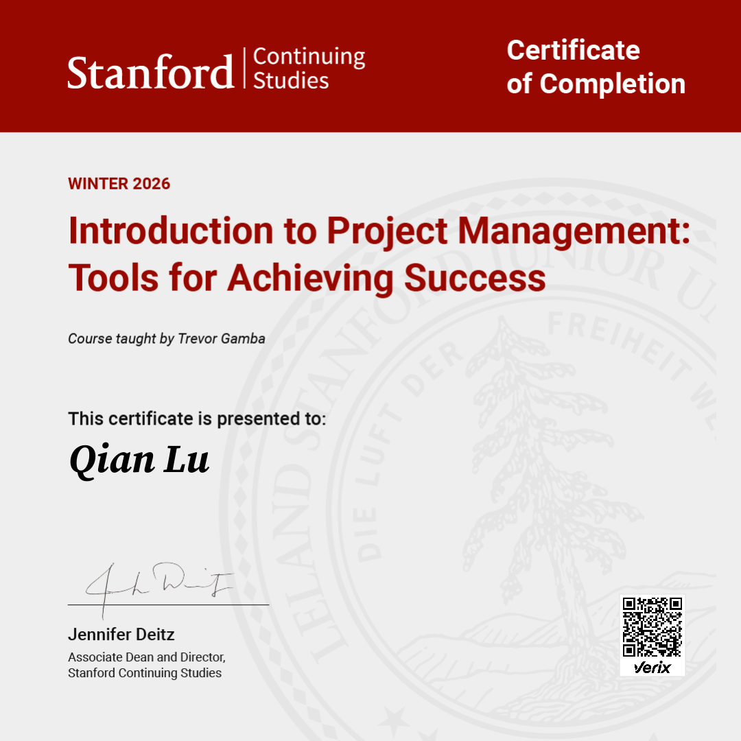 Certificate of Completion — Introduction to Project Management: Tools for Achieving Success
