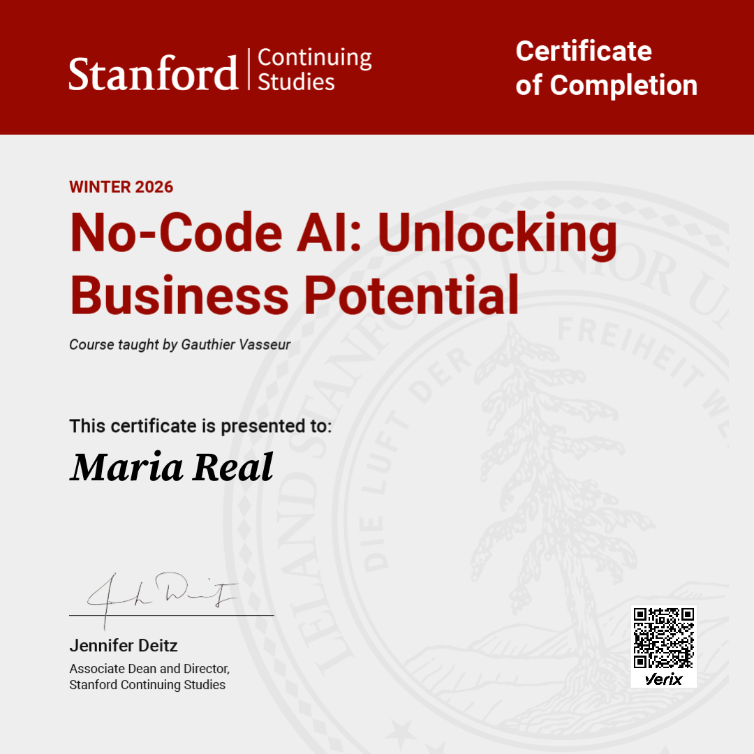 Certificate of Completion — No-Code AI: Unlocking Business Potential