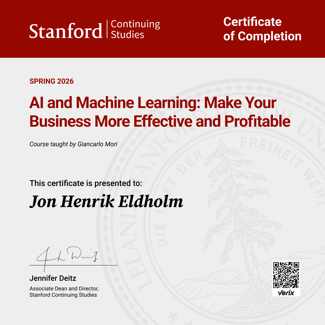 Certificate of Completion — AI and Machine Learning: Make Your Business More Effective and Profitable