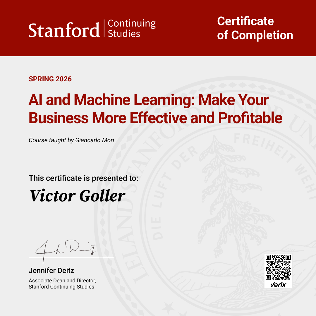 Certificate of Completion — AI and Machine Learning: Make Your Business More Effective and Profitable