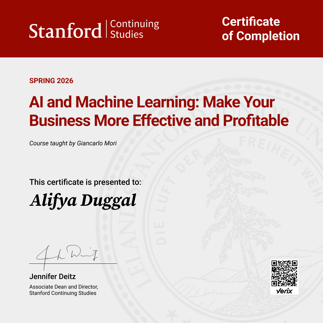 Certificate of Completion — AI and Machine Learning: Make Your Business More Effective and Profitable