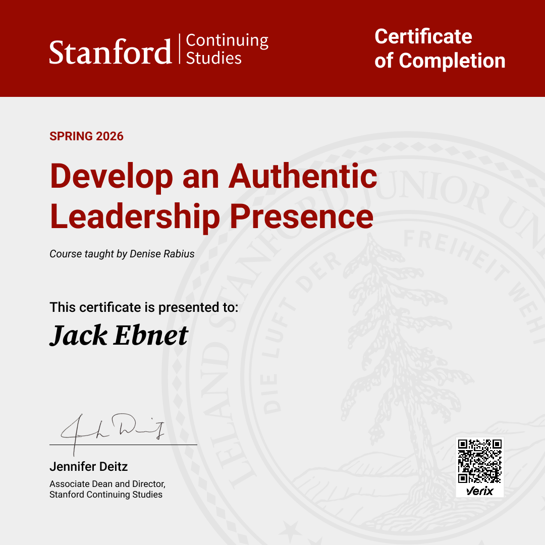 Certificate of Completion — Develop an Authentic Leadership Presence