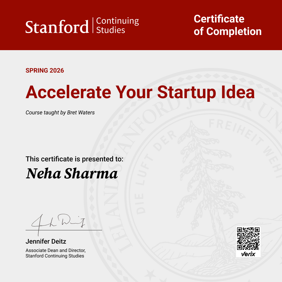 Certificate of Completion — Accelerate Your Startup Idea