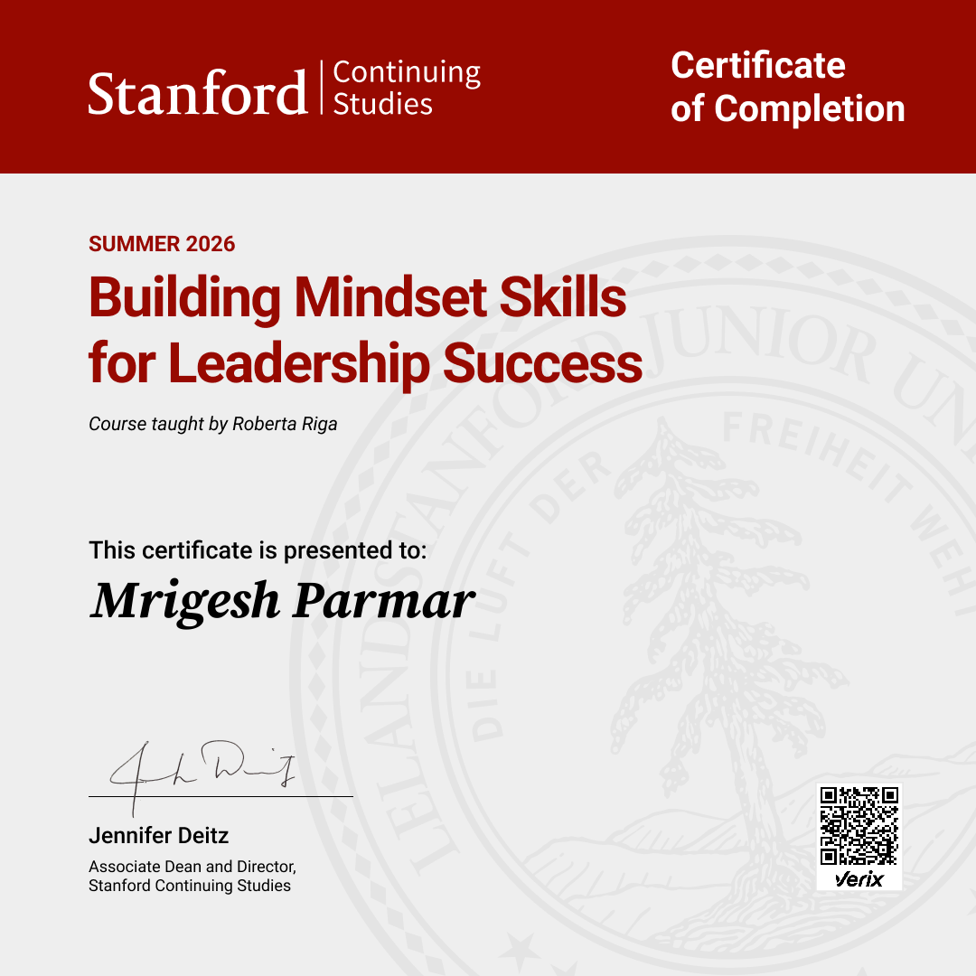 Certificate of Completion — Building Mindset Skills for Leadership Success