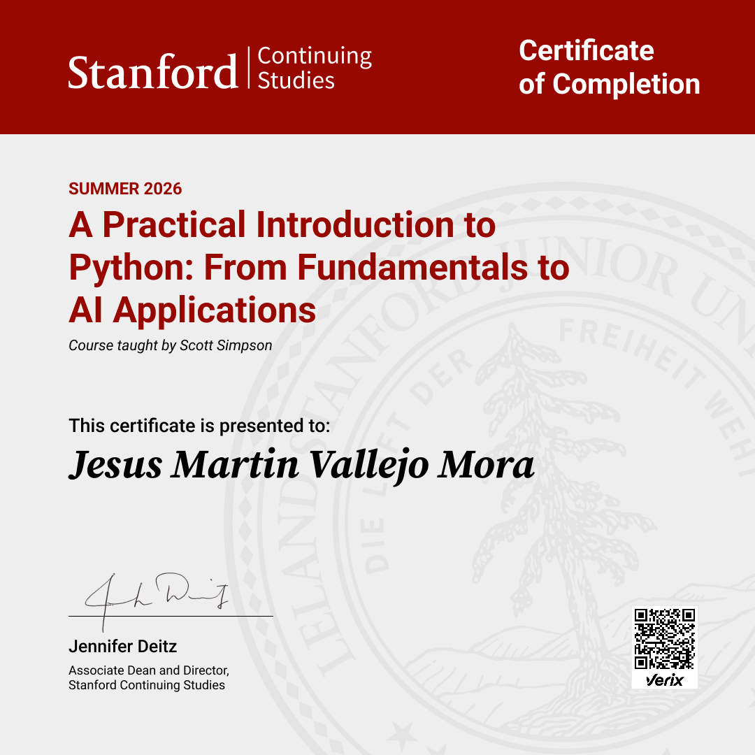 Certificate of Completion — A Practical Introduction to Python: From Fundamentals to AI Applications