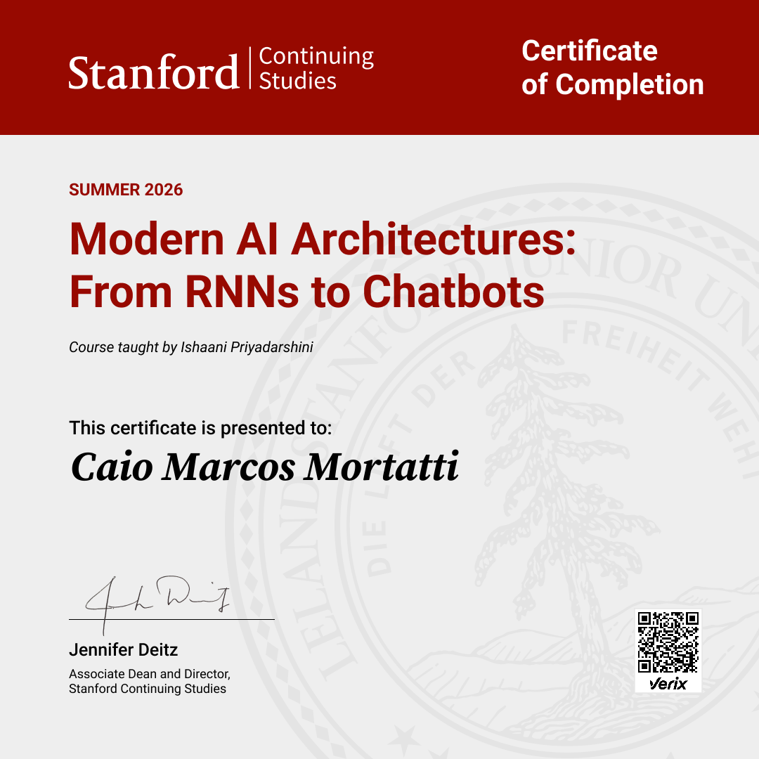 Certificate of Completion — Modern AI Architectures: From RNNs to Chatbots