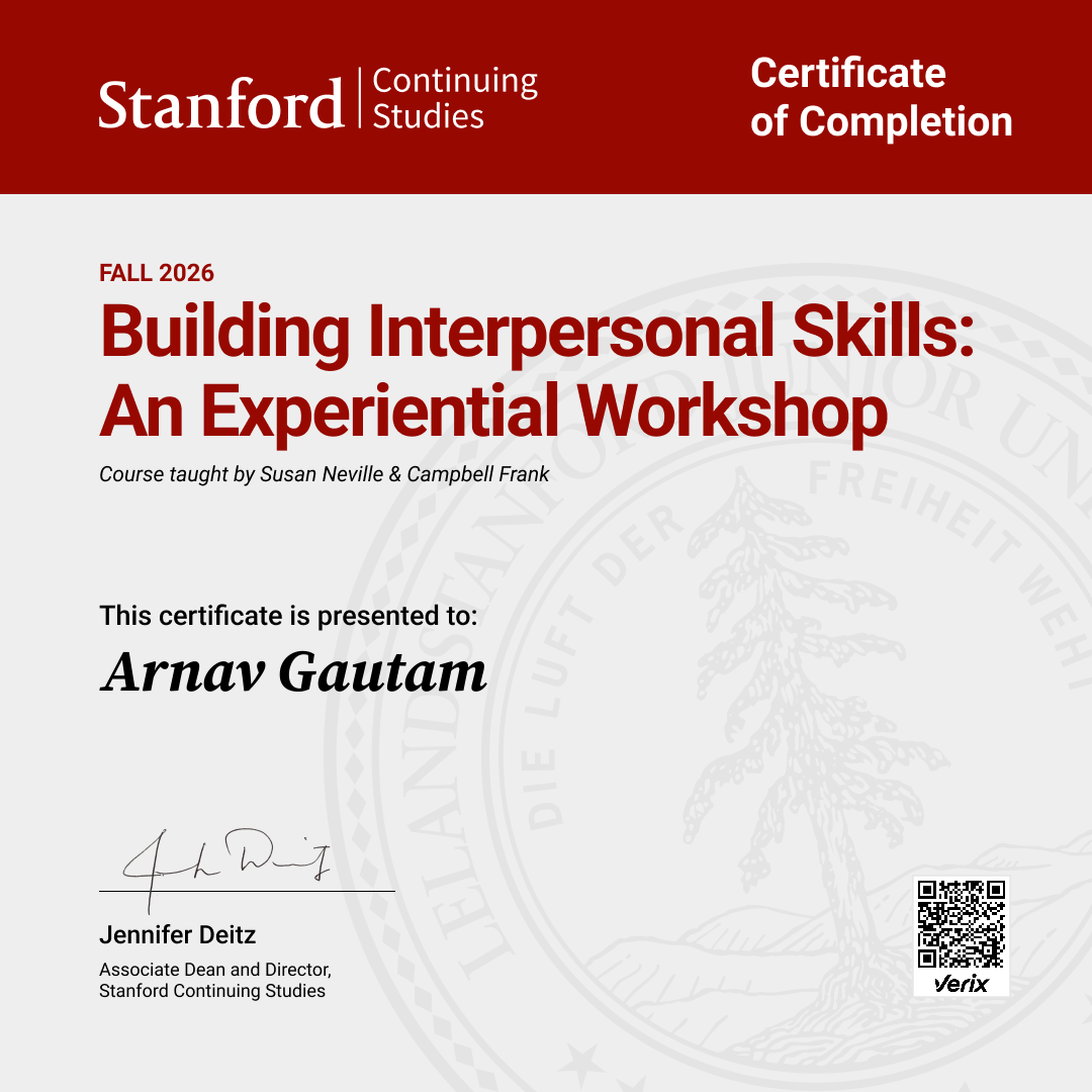 Certificate of Completion — Building Interpersonal Skills: An Experiential Workshop