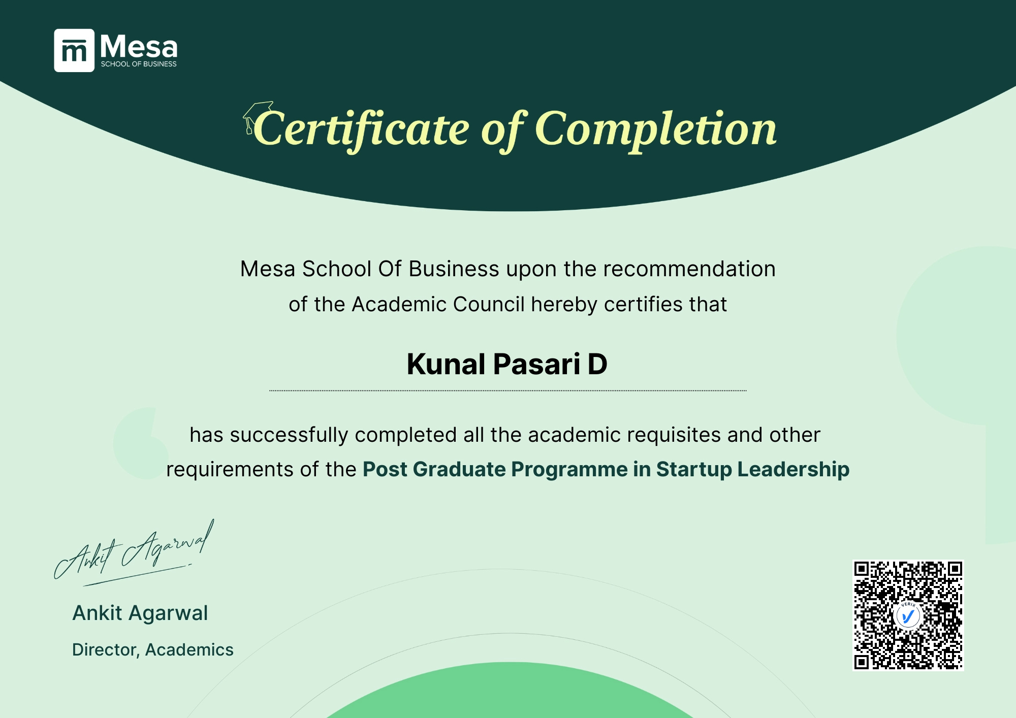 Mesa Post Graduate Programme in Startup Leadership