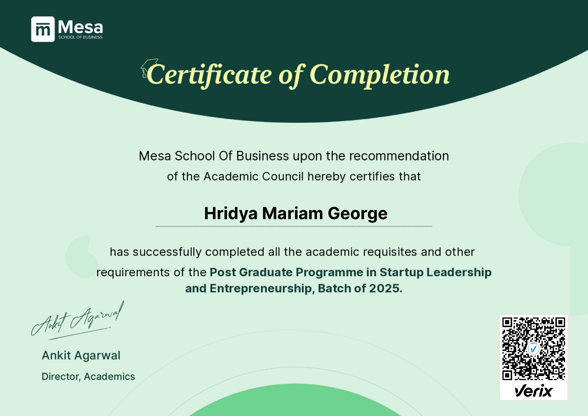 Mesa Post Graduate Programme in Startup Leadership and Entrepreneurship