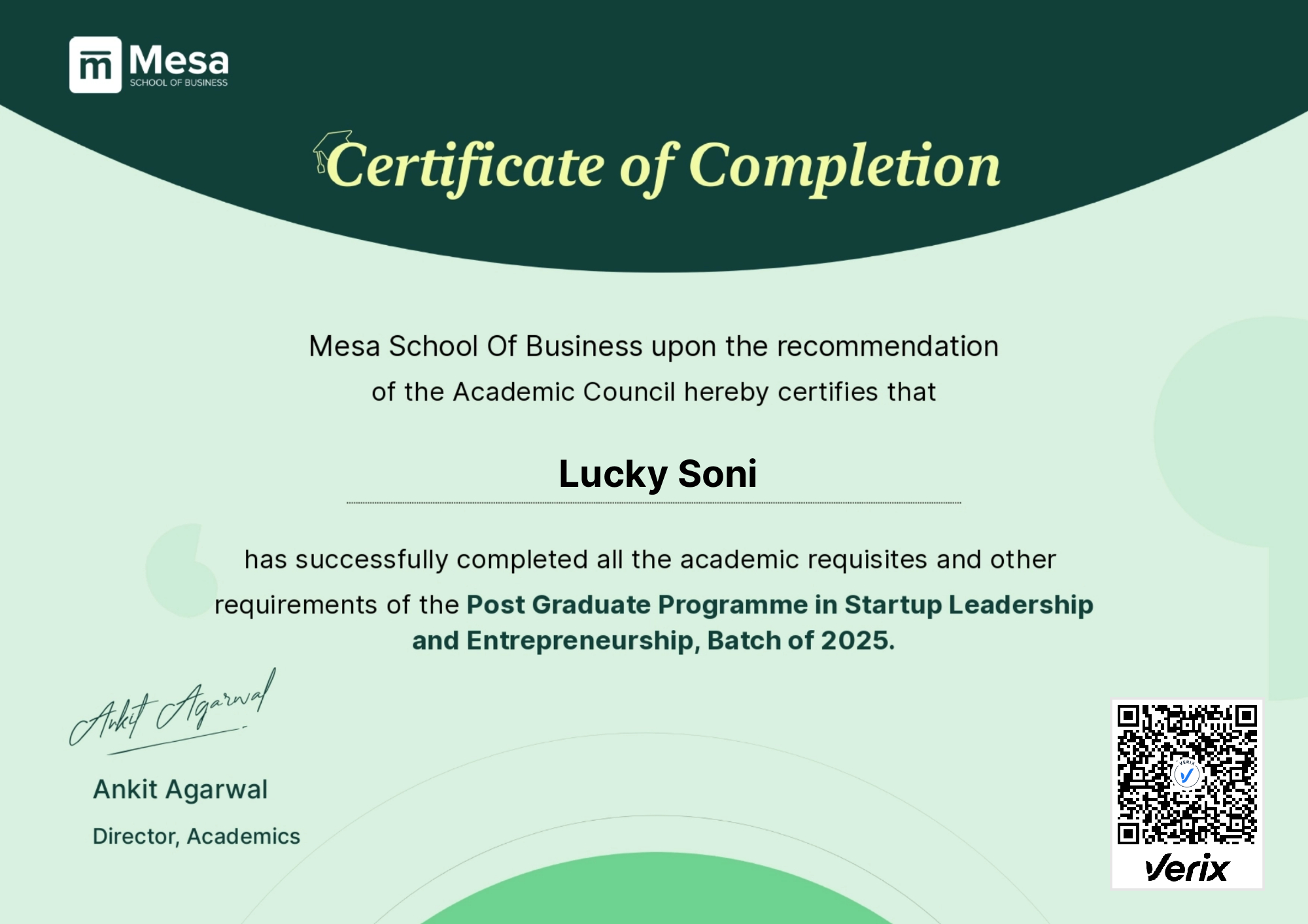 Mesa Post Graduate Programme in Startup Leadership and Entrepreneurship