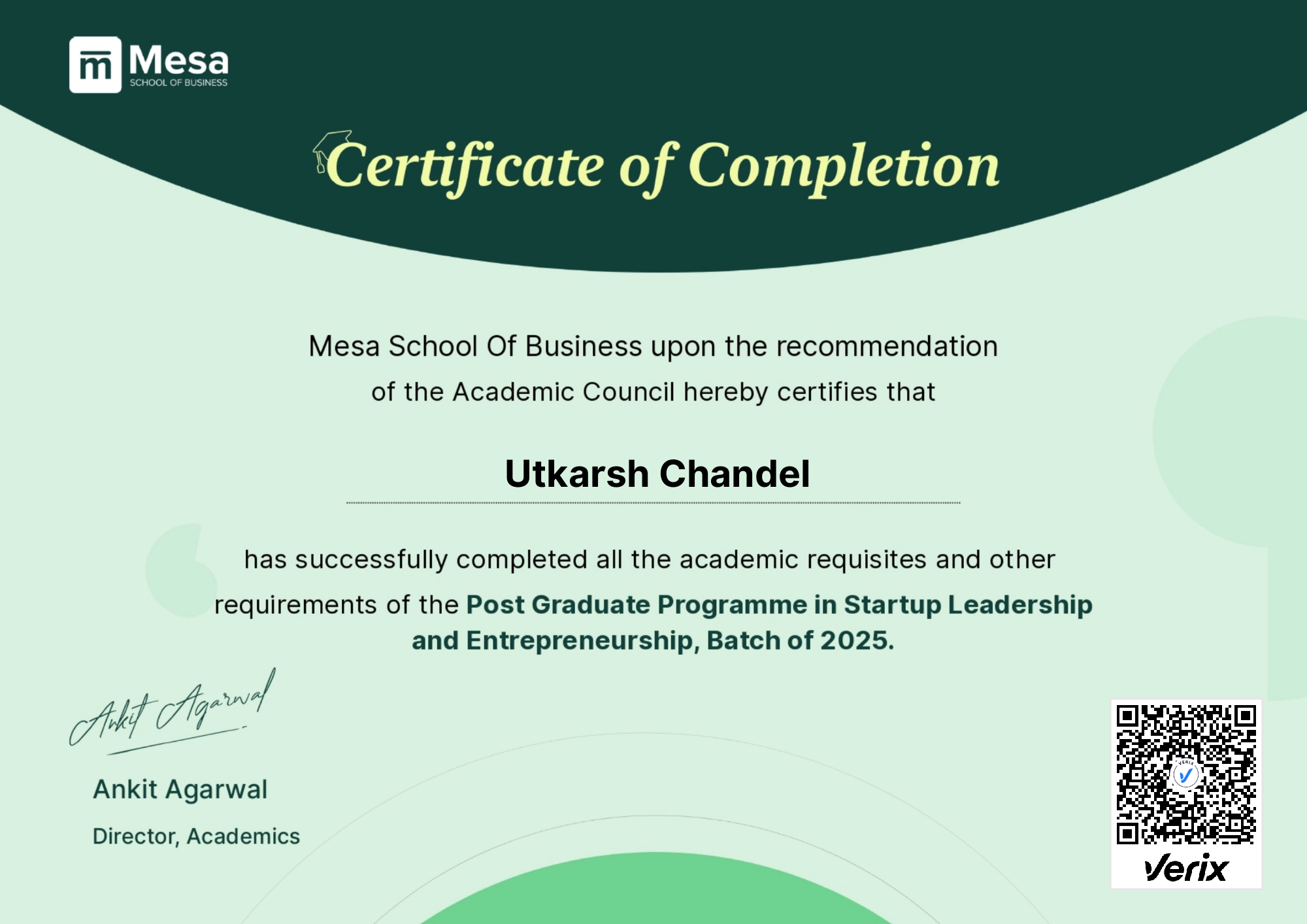 Mesa Post Graduate Programme in Startup Leadership and Entrepreneurship
