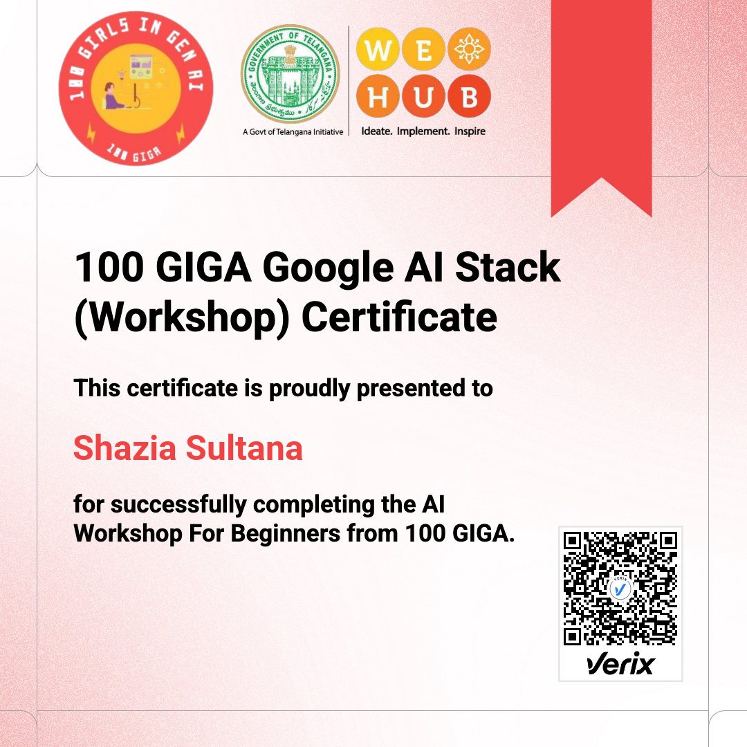 100 GIGA Google AI Stack (Workshop) Certificate