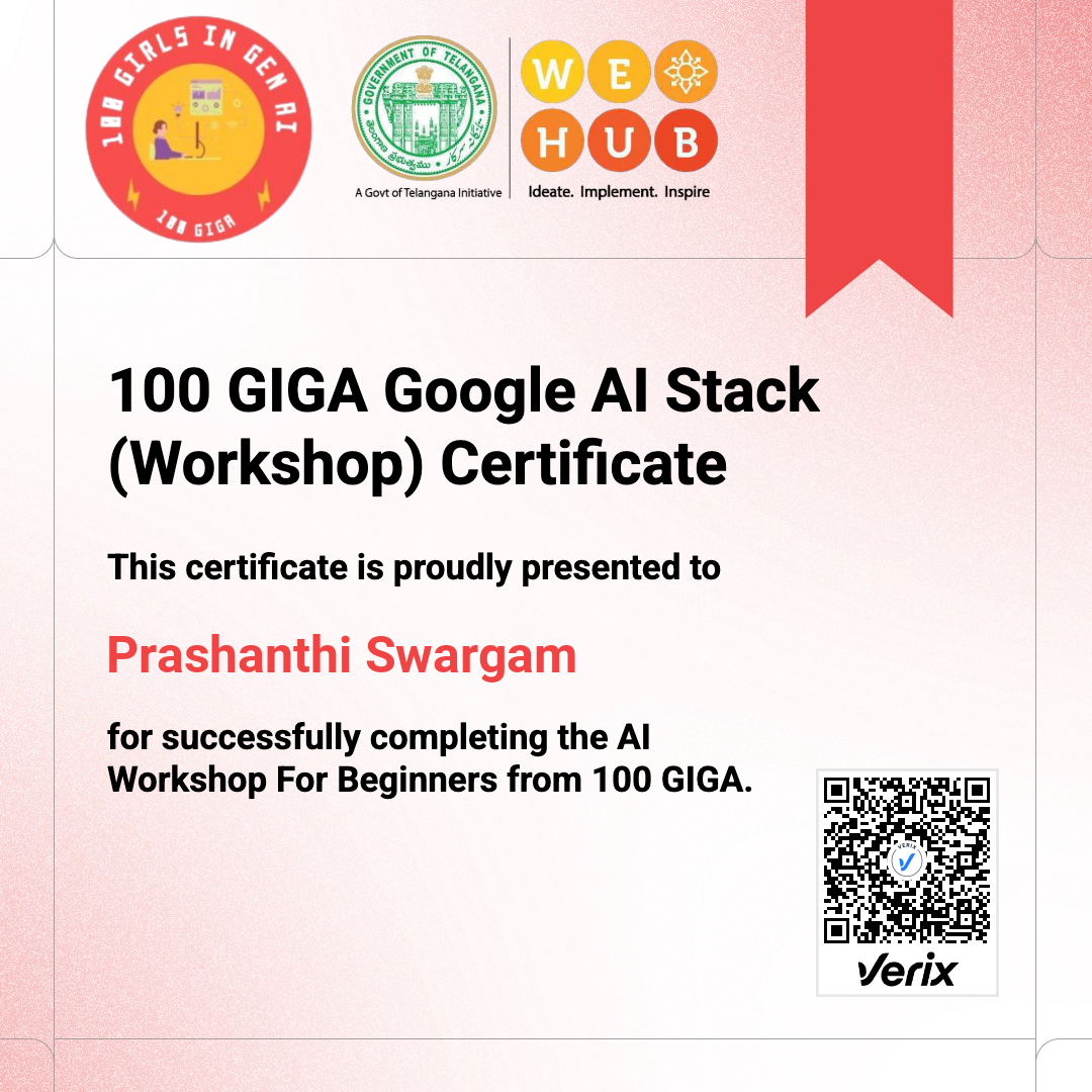 100 GIGA Google AI Stack (Workshop) Certificate