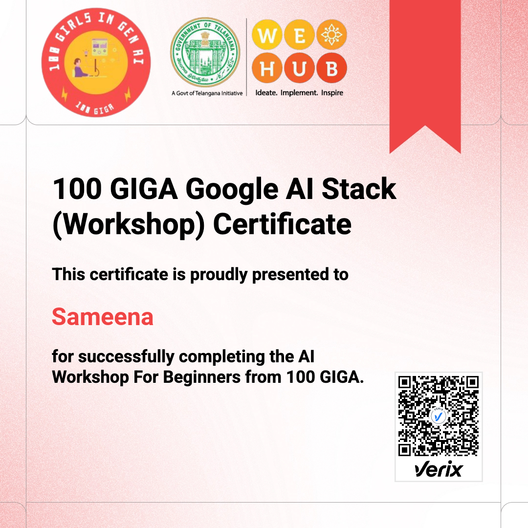 100 GIGA Google AI Stack (Workshop) Certificate