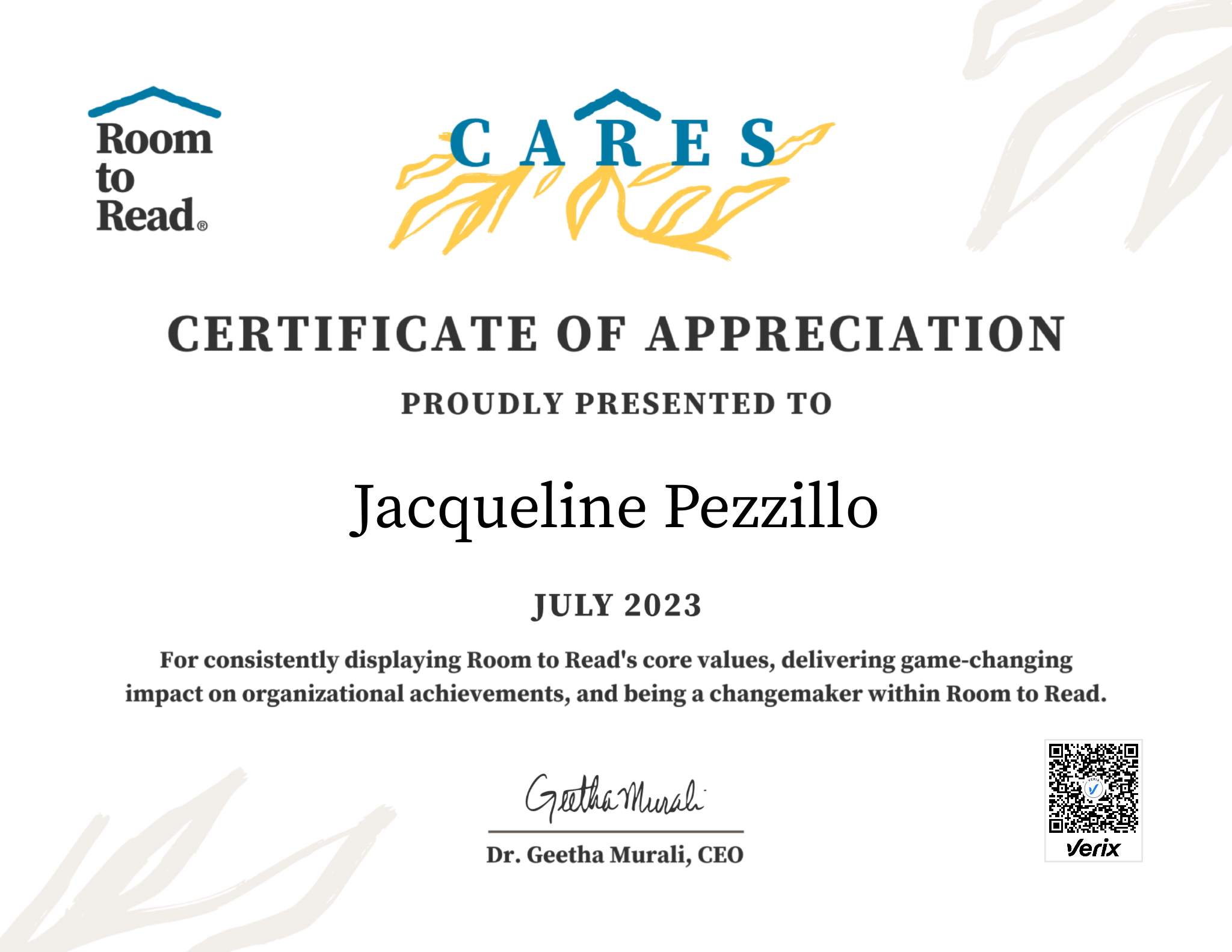 2023 CARES Award Certificate