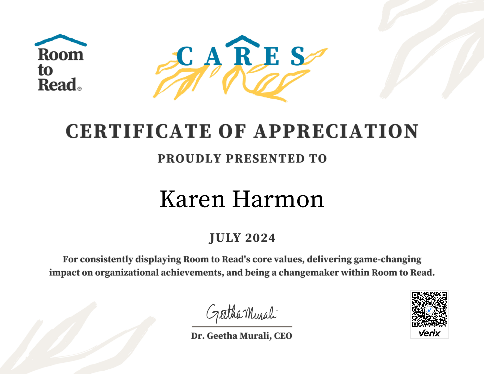 2024 CARES Award Certificate