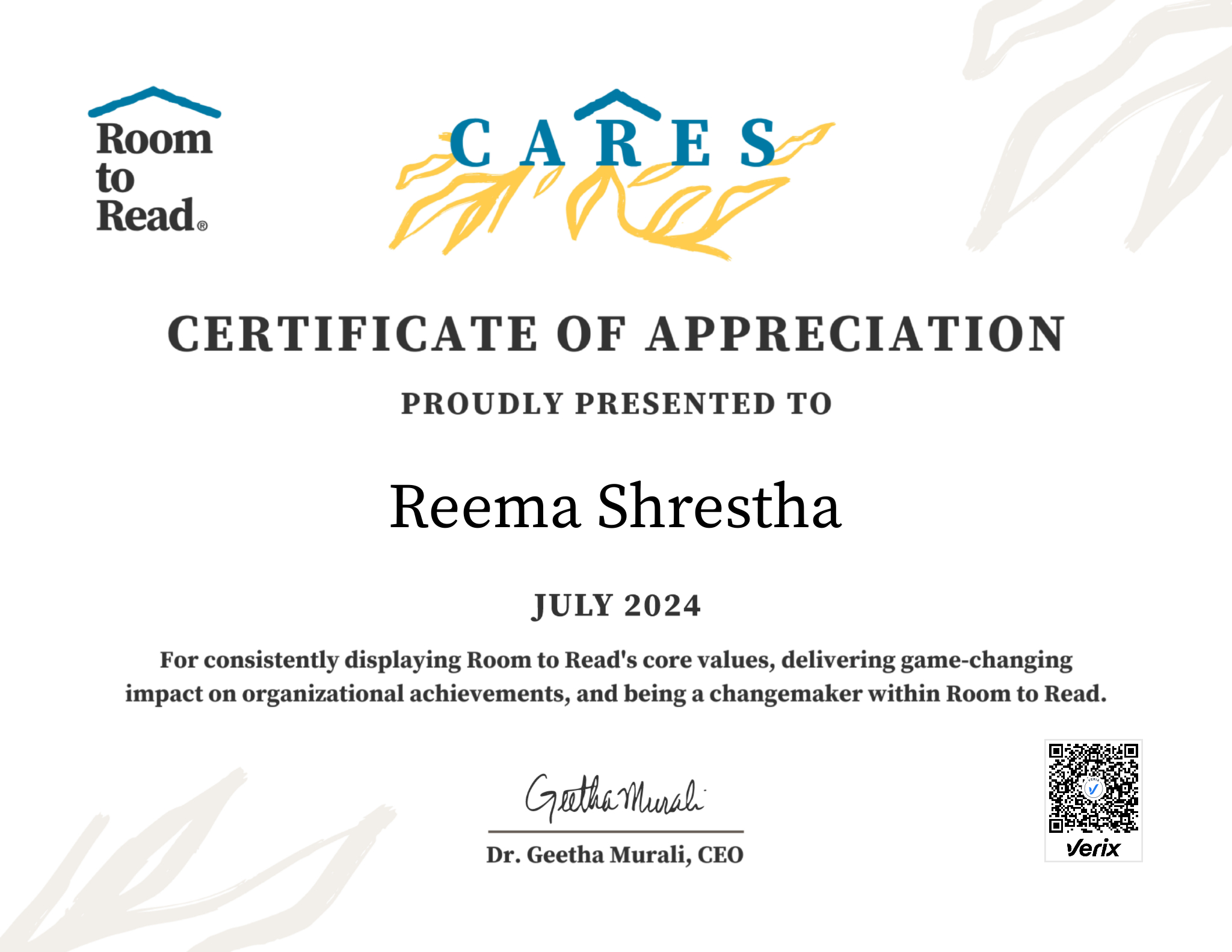 2024 CARES Award Certificate