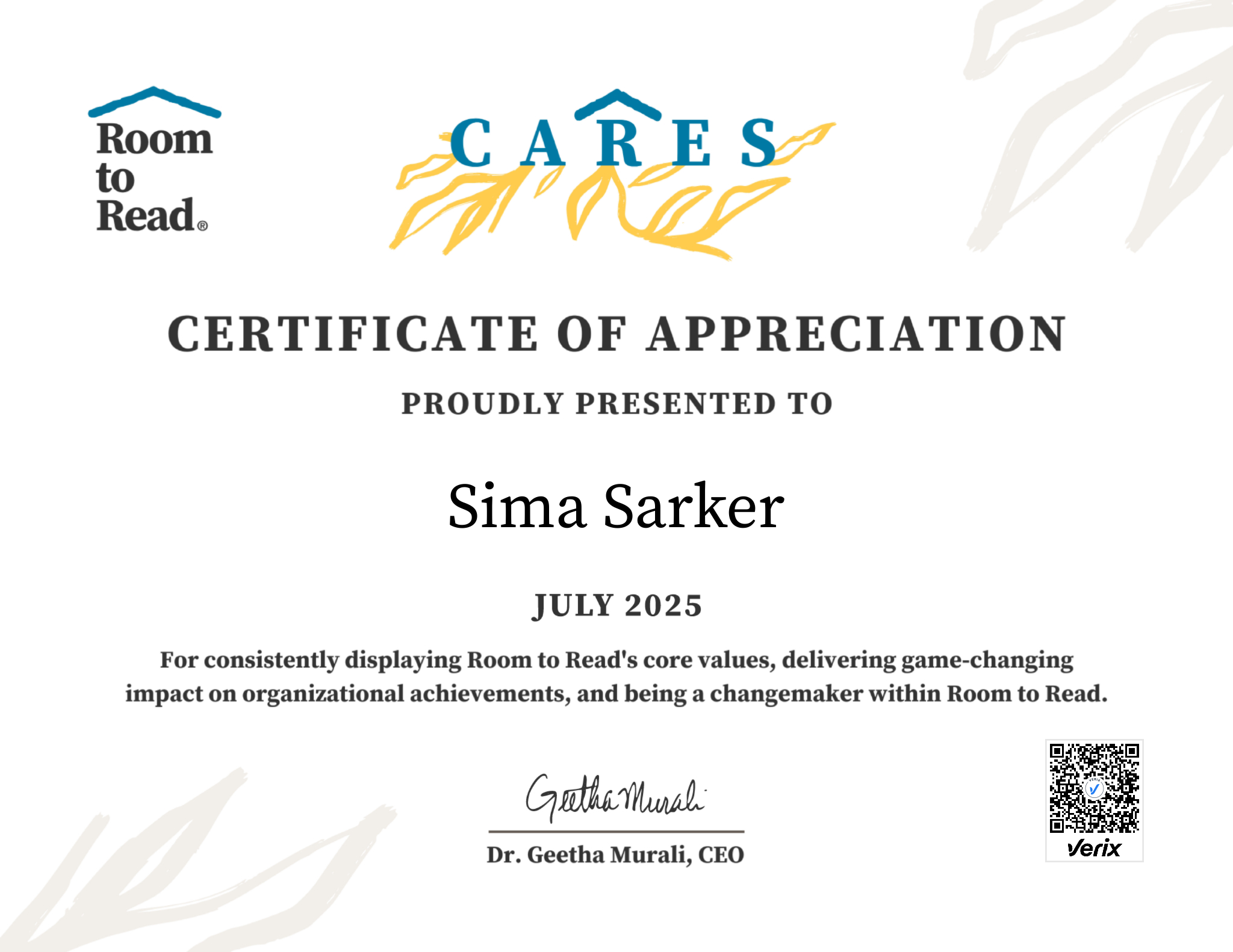2025 CARES Award Certificate