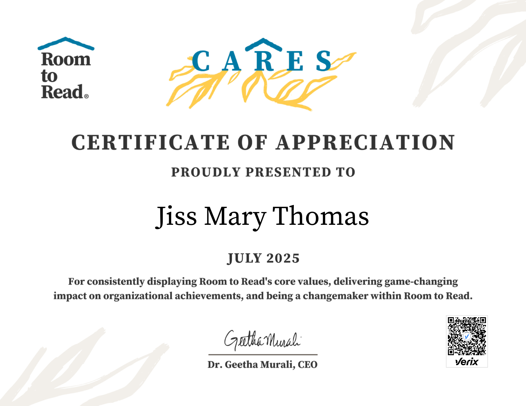 2025 CARES Award Certificate
