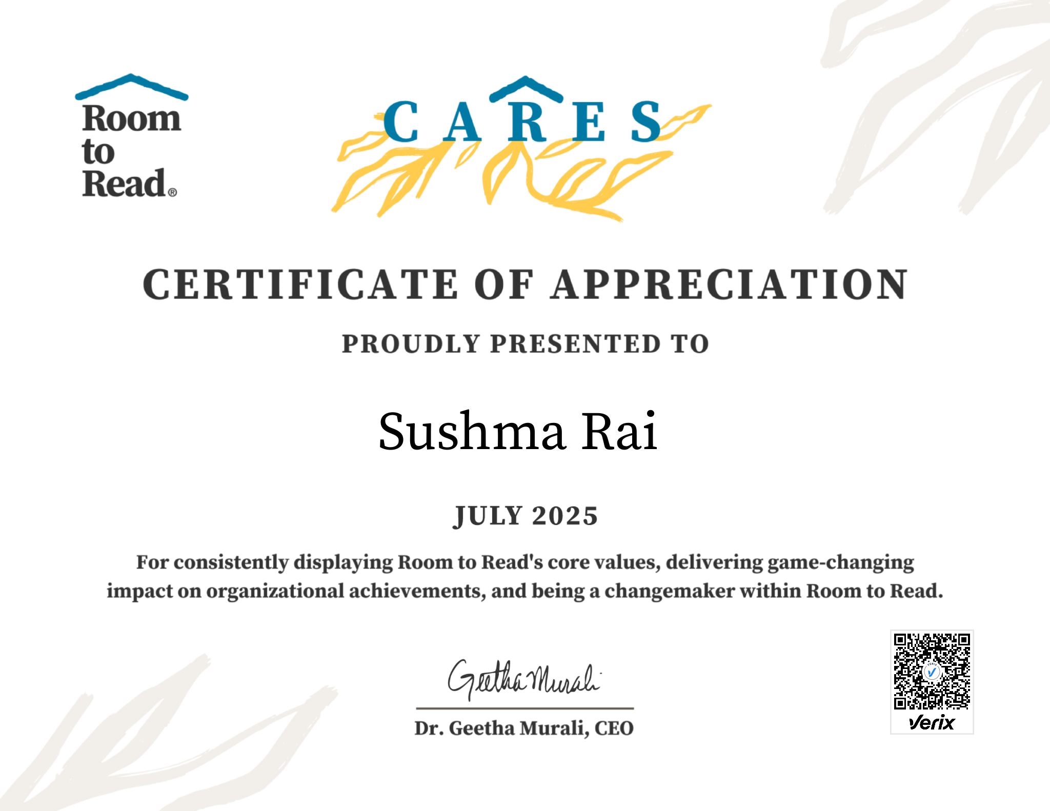 2025 CARES Award Certificate
