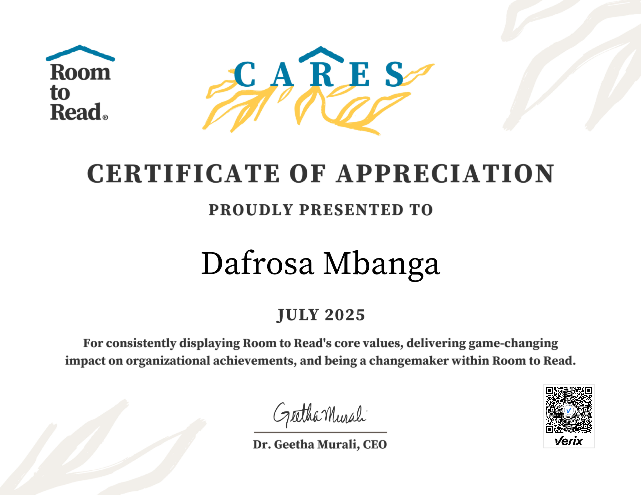 2025 CARES Award Certificate