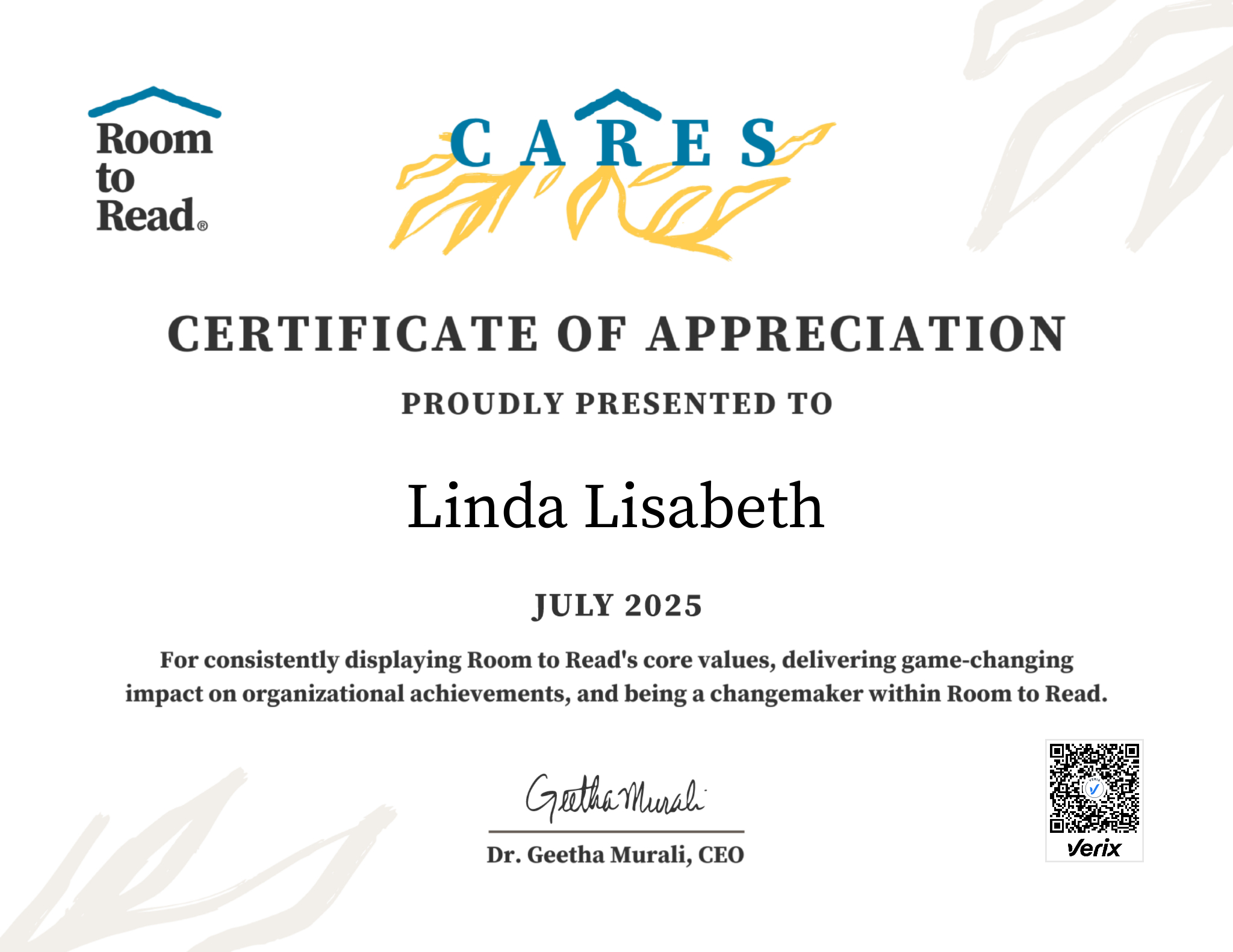 2025 CARES Award Certificate