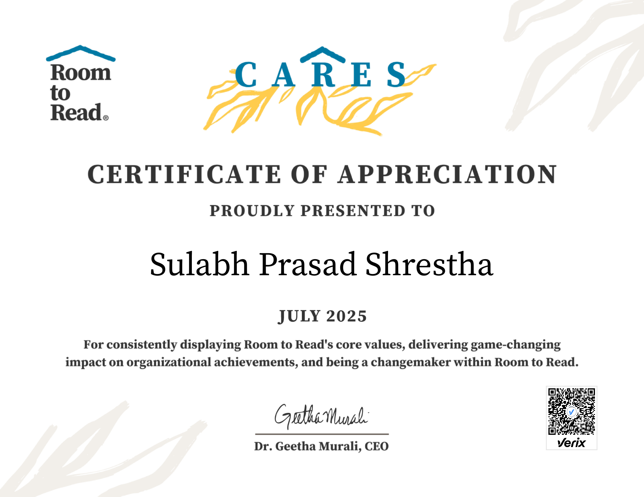 2025 CARES Award Certificate