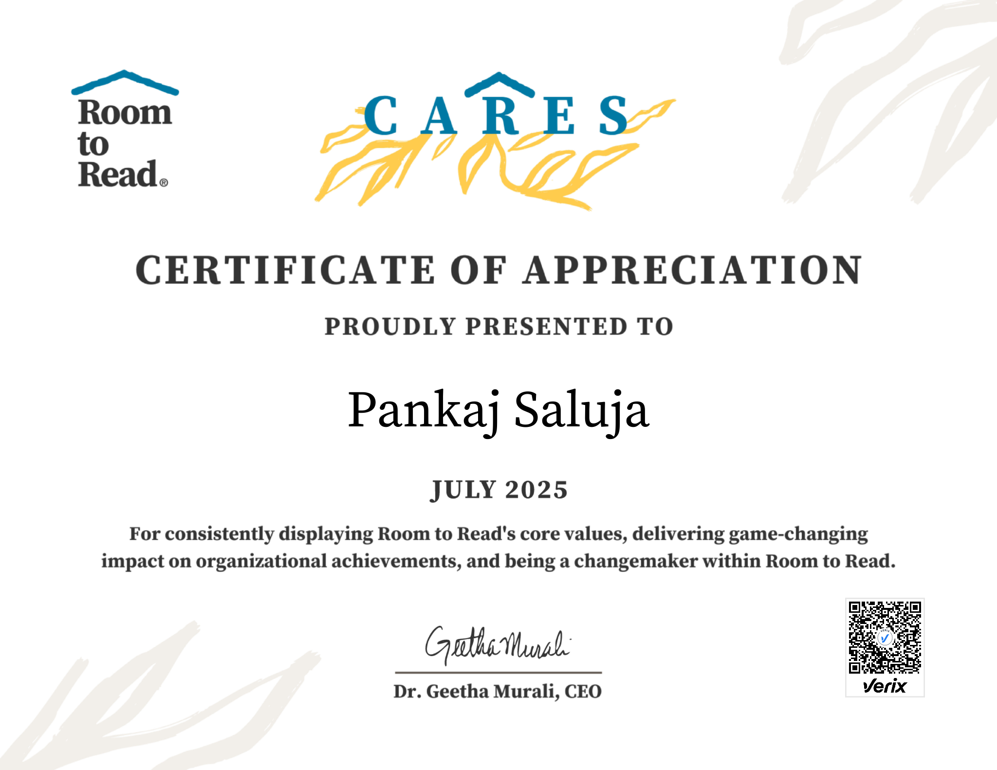 2025 CARES Award Certificate