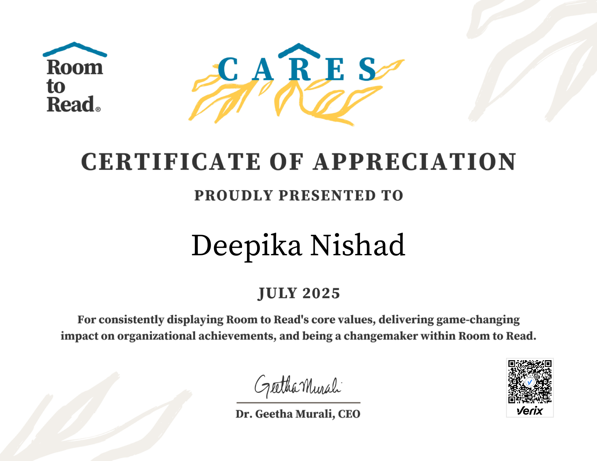 2025 CARES Award Certificate