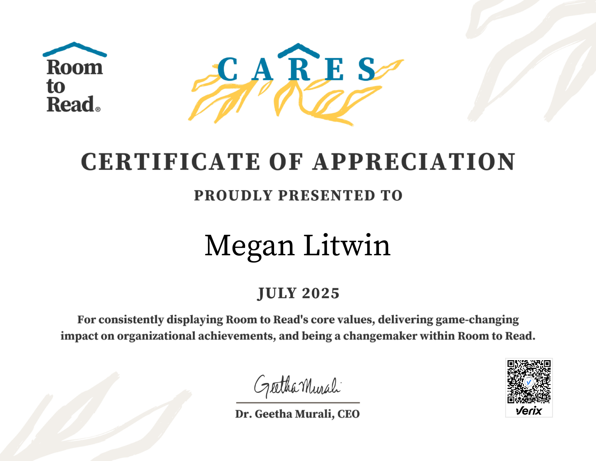 2025 CARES Award Certificate