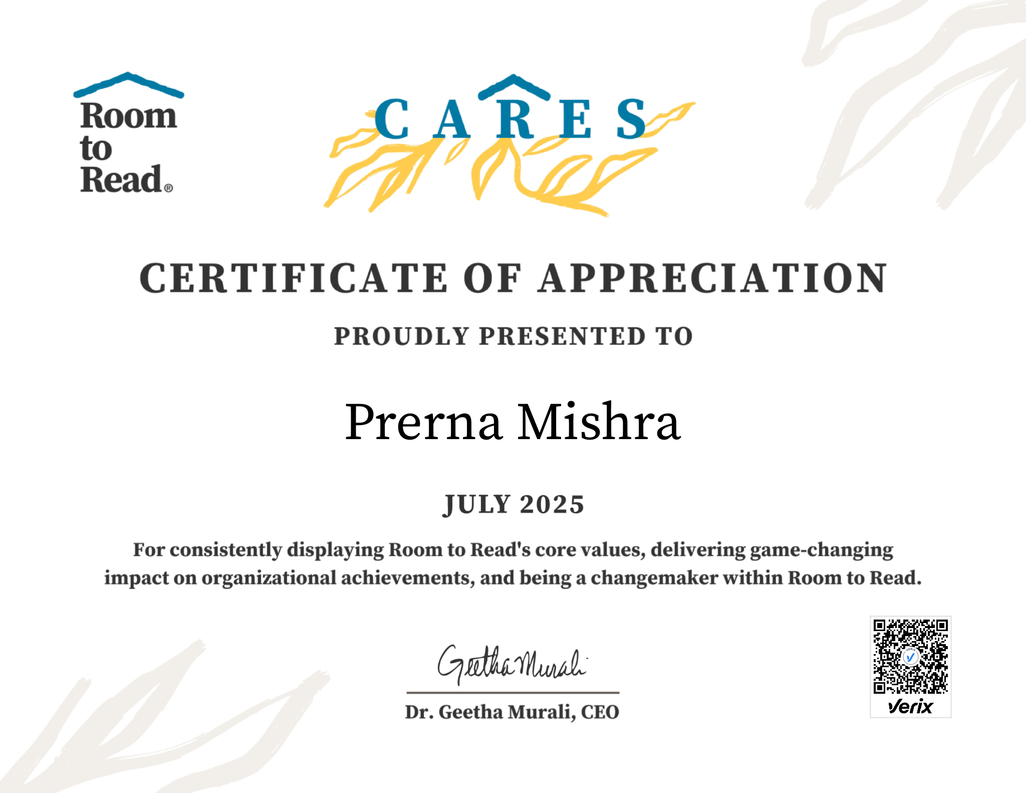 2025 CARES Award Certificate