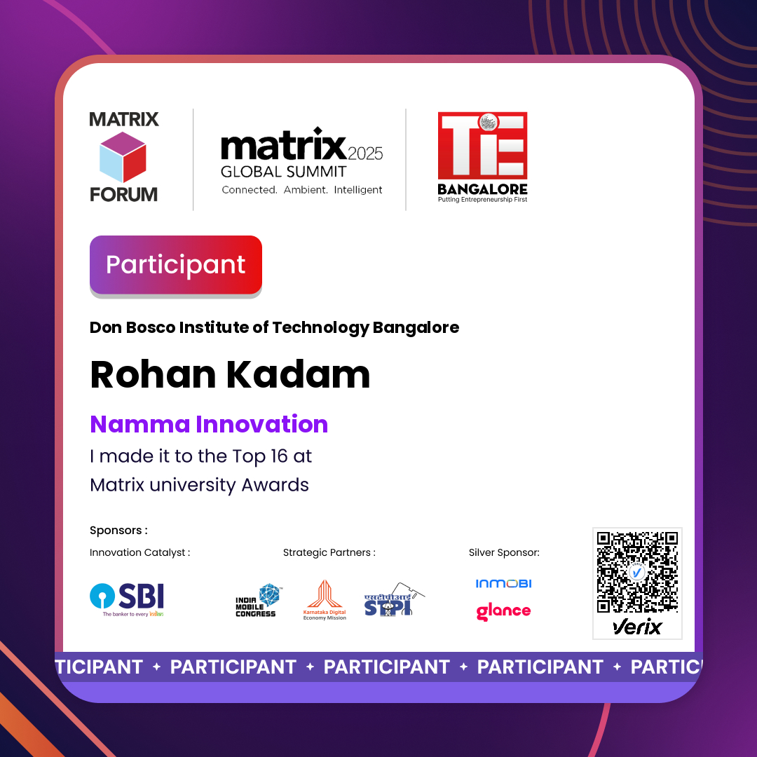 Matrix University Awards Top 16 Certificate