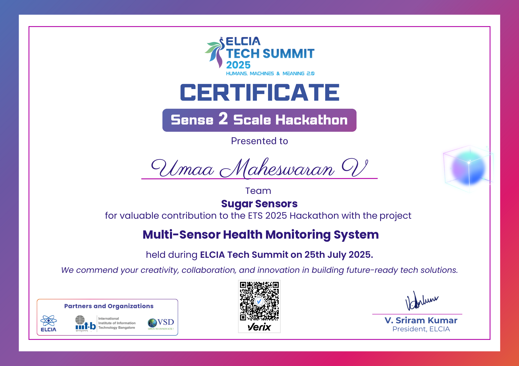 ELCIA Tech Summit 2025 Hackathon Certificate