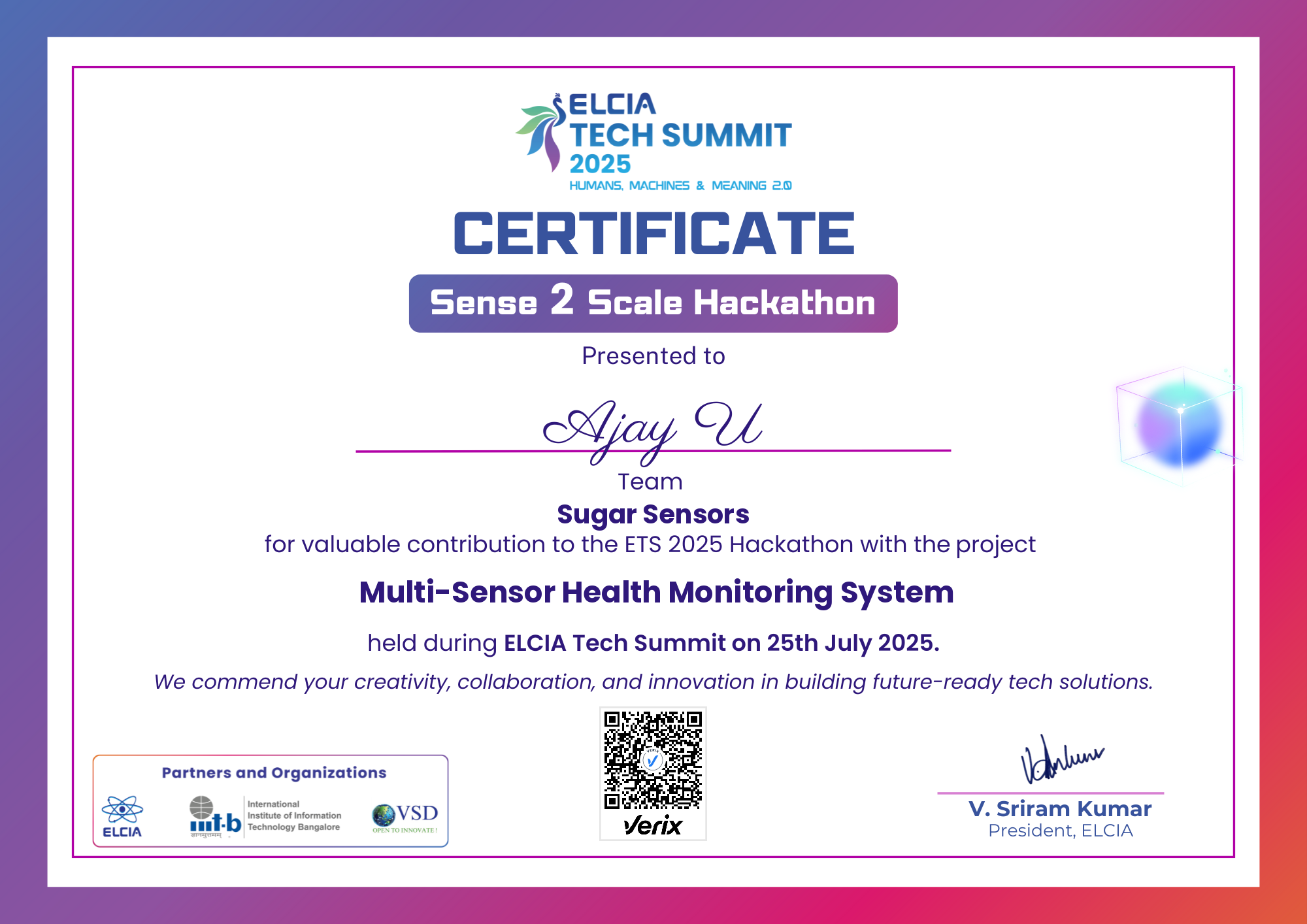 ELCIA Tech Summit 2025 Hackathon Certificate