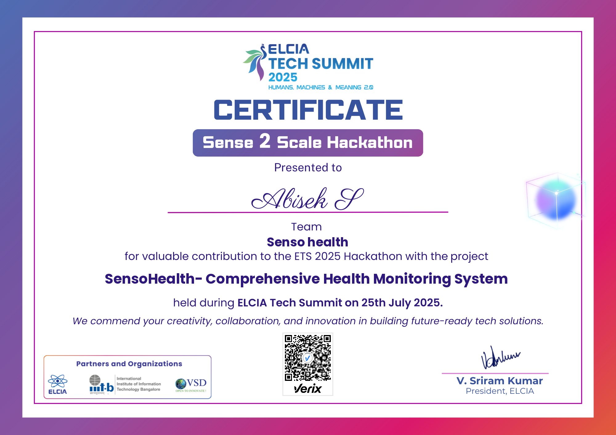 ELCIA Tech Summit 2025 Hackathon Certificate
