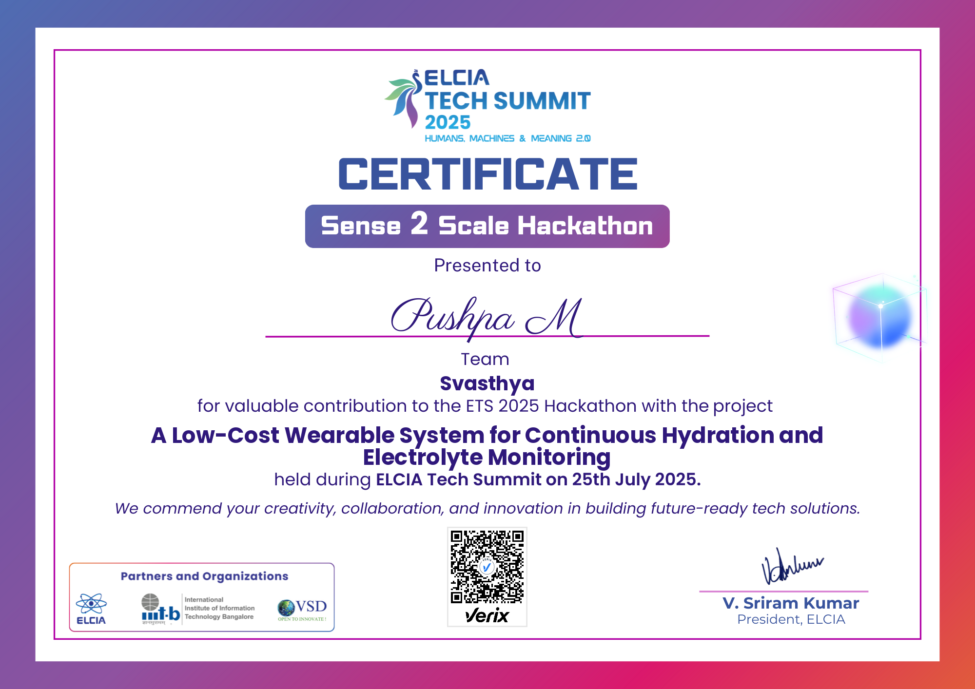 ELCIA Tech Summit 2025 Hackathon Certificate