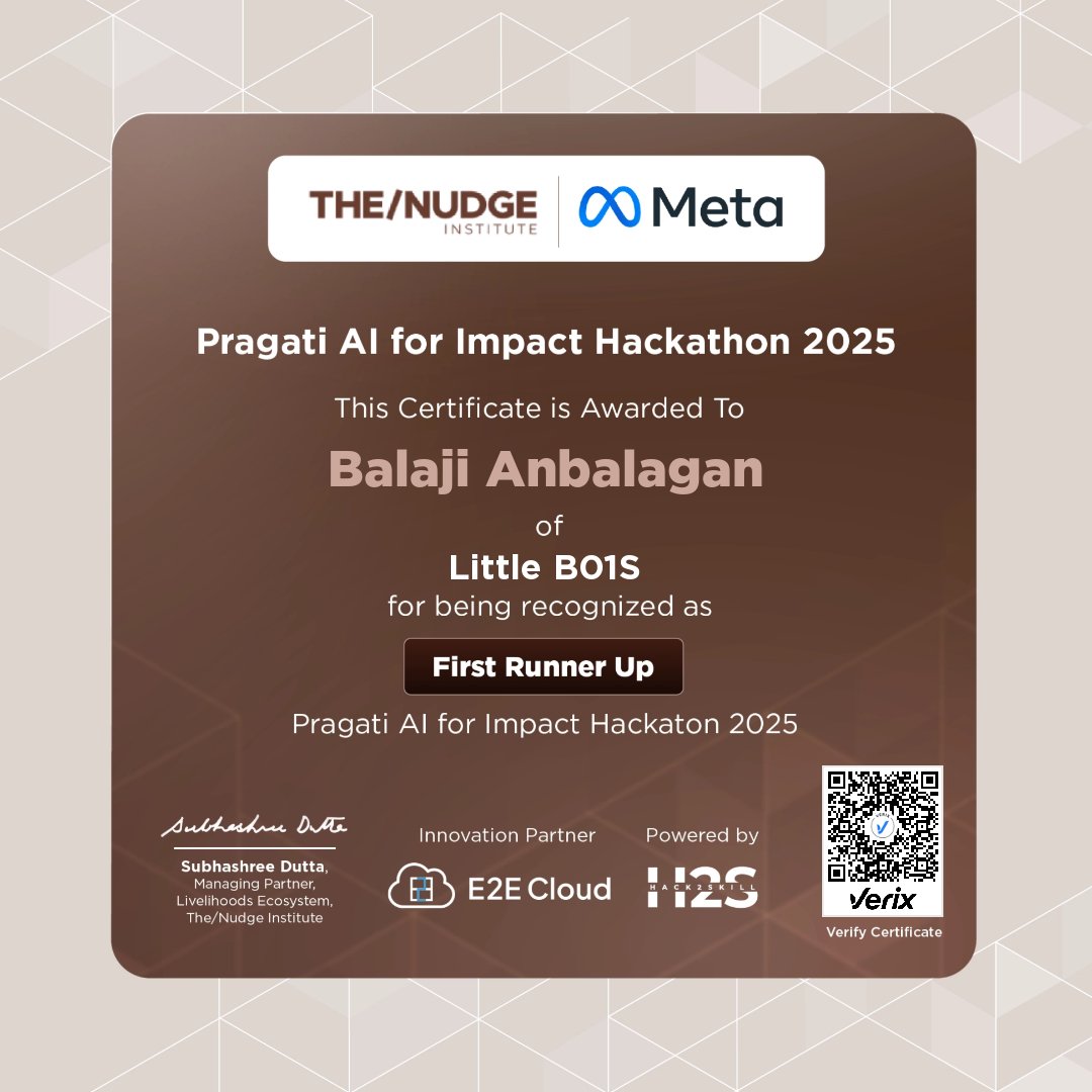 Pragati AI for Impact Hackathon 2025 - First Runner Up