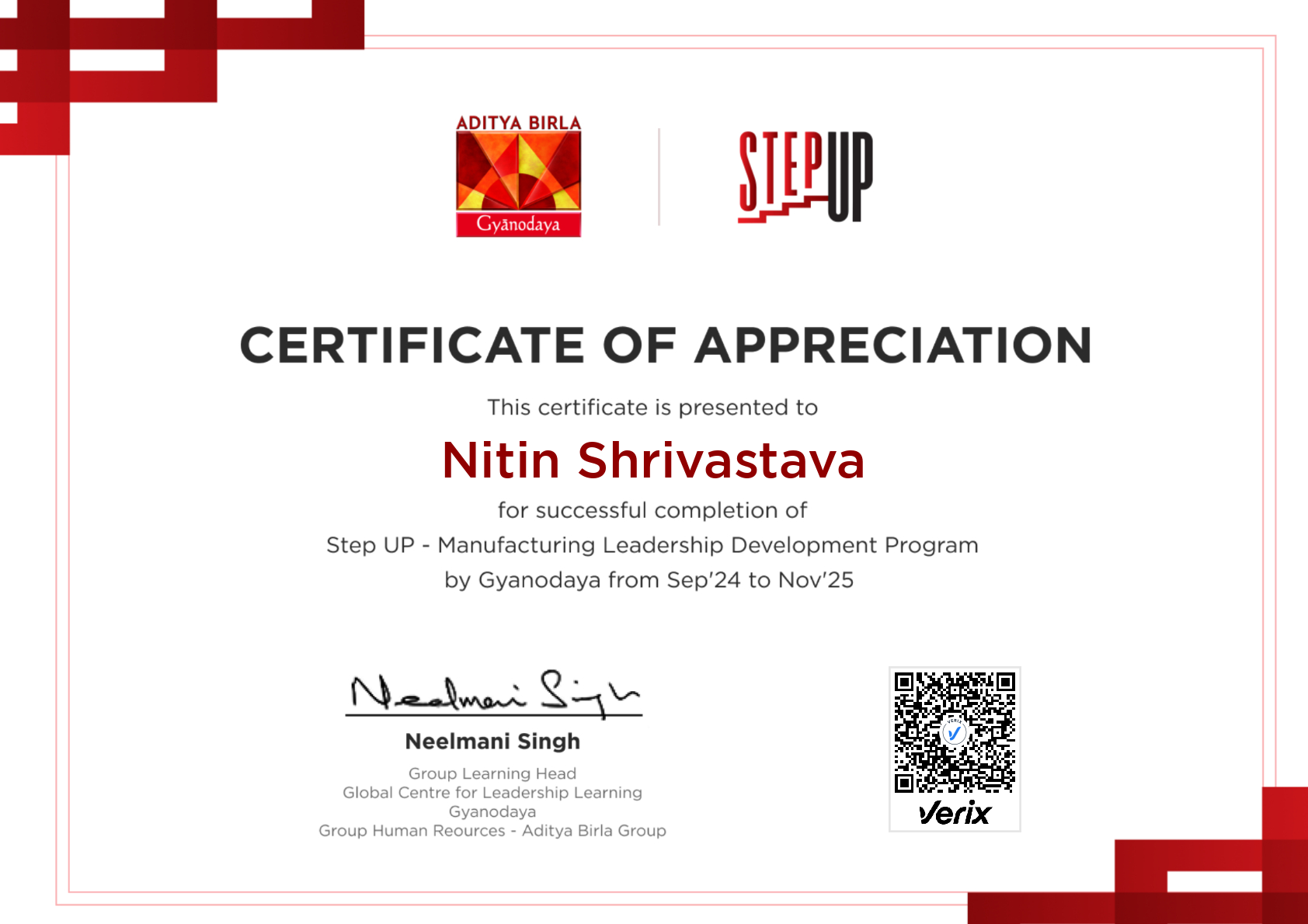 Nitin Shrivastava: Step UP — Graduation Certificate