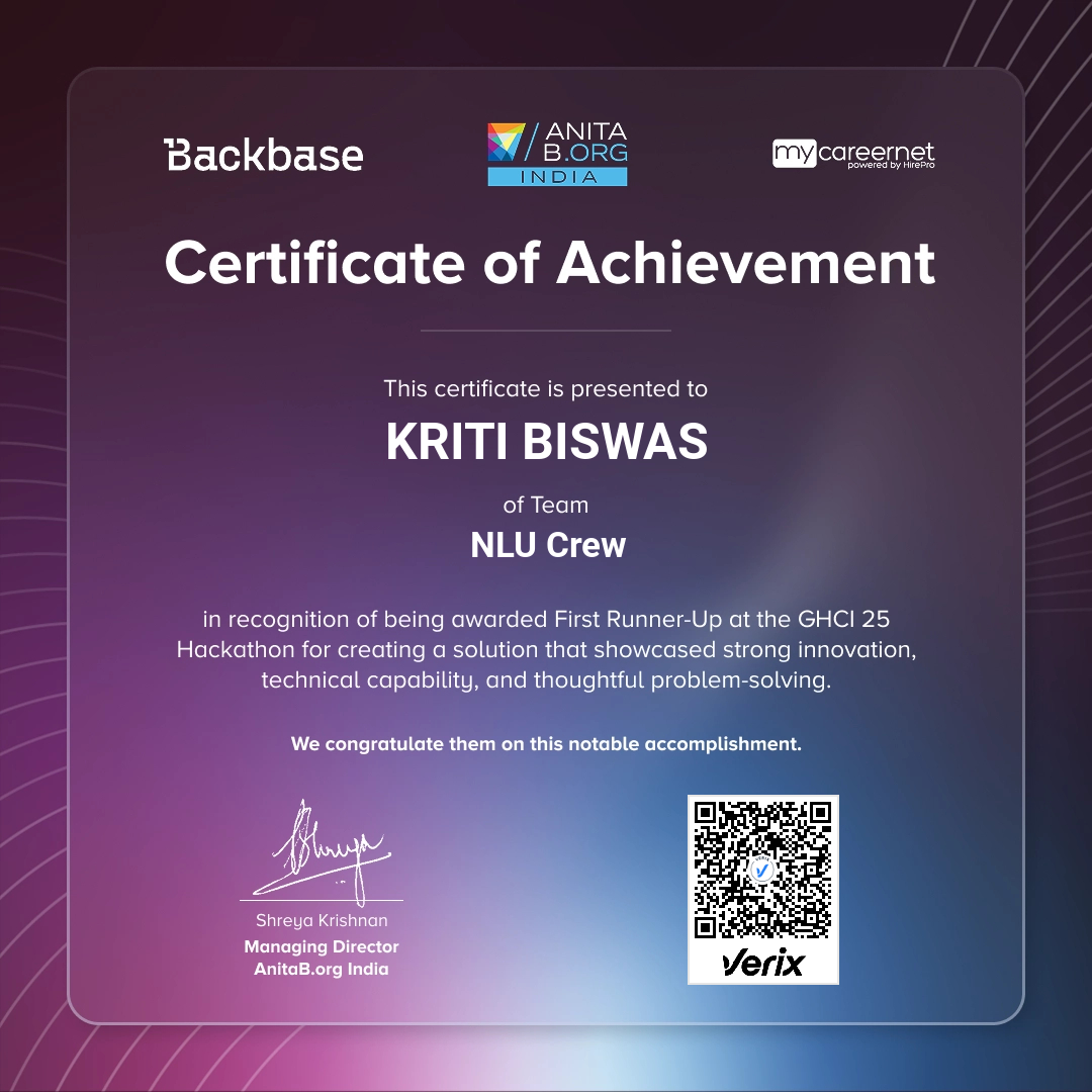 GHCI 2025 - Hackathon First Runner-Up Certificate