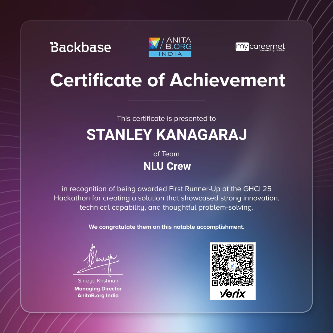 GHCI 2025 - Hackathon First Runner-Up Certificate