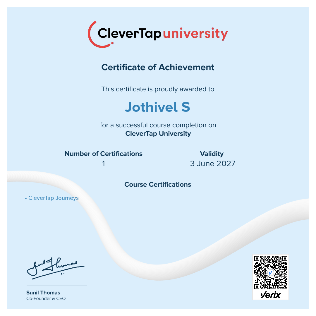 CleverTap University: Certificate of Course Completion