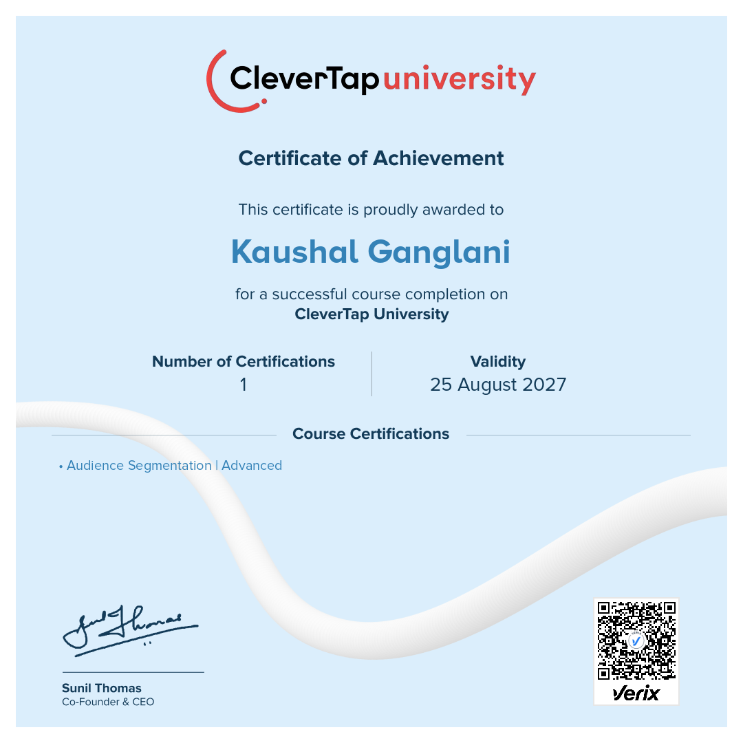 CleverTap University: Certificate of Course Completion